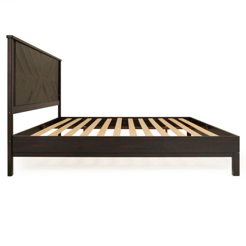 Oliver Vivian Solid Wood Bed with Headboard, Rustic Black Wood
